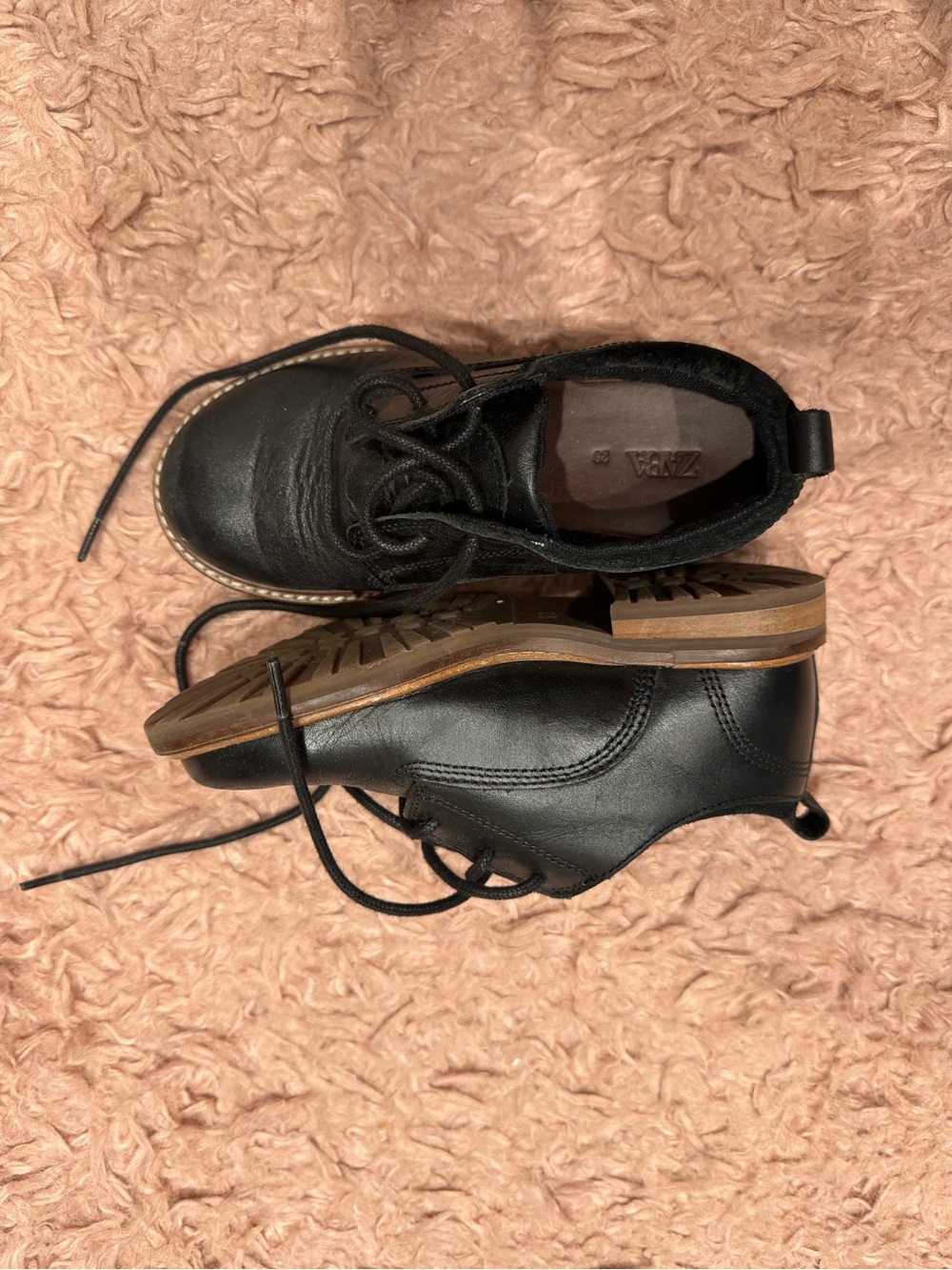 Zara Kids Black Lace-Up Leather Derby Shoes